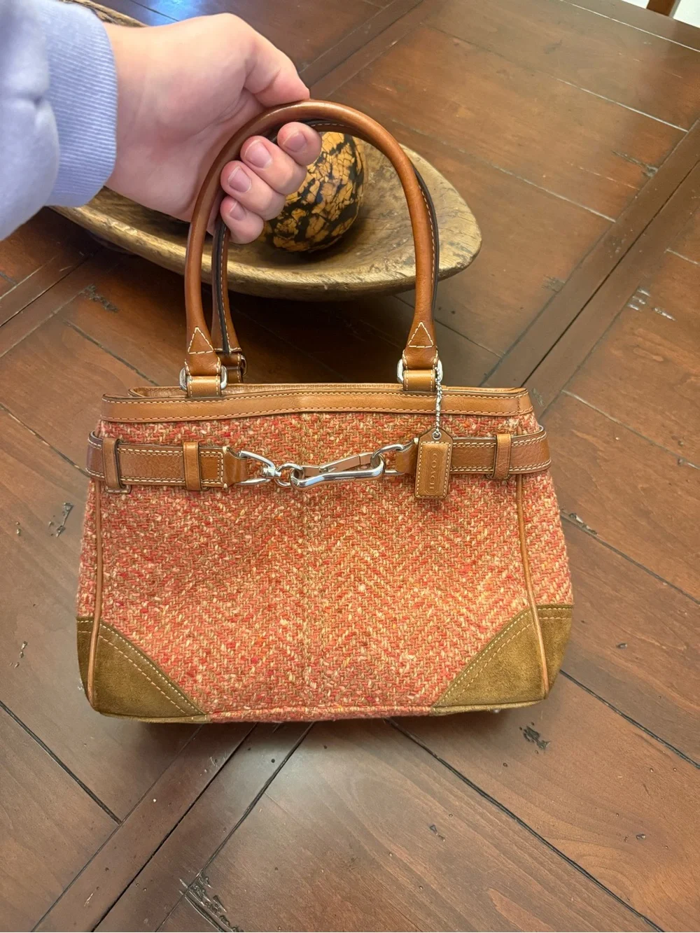 Coach Red Tweed and Brown Leather Top-Handle Satchel - Picture 2 of 15